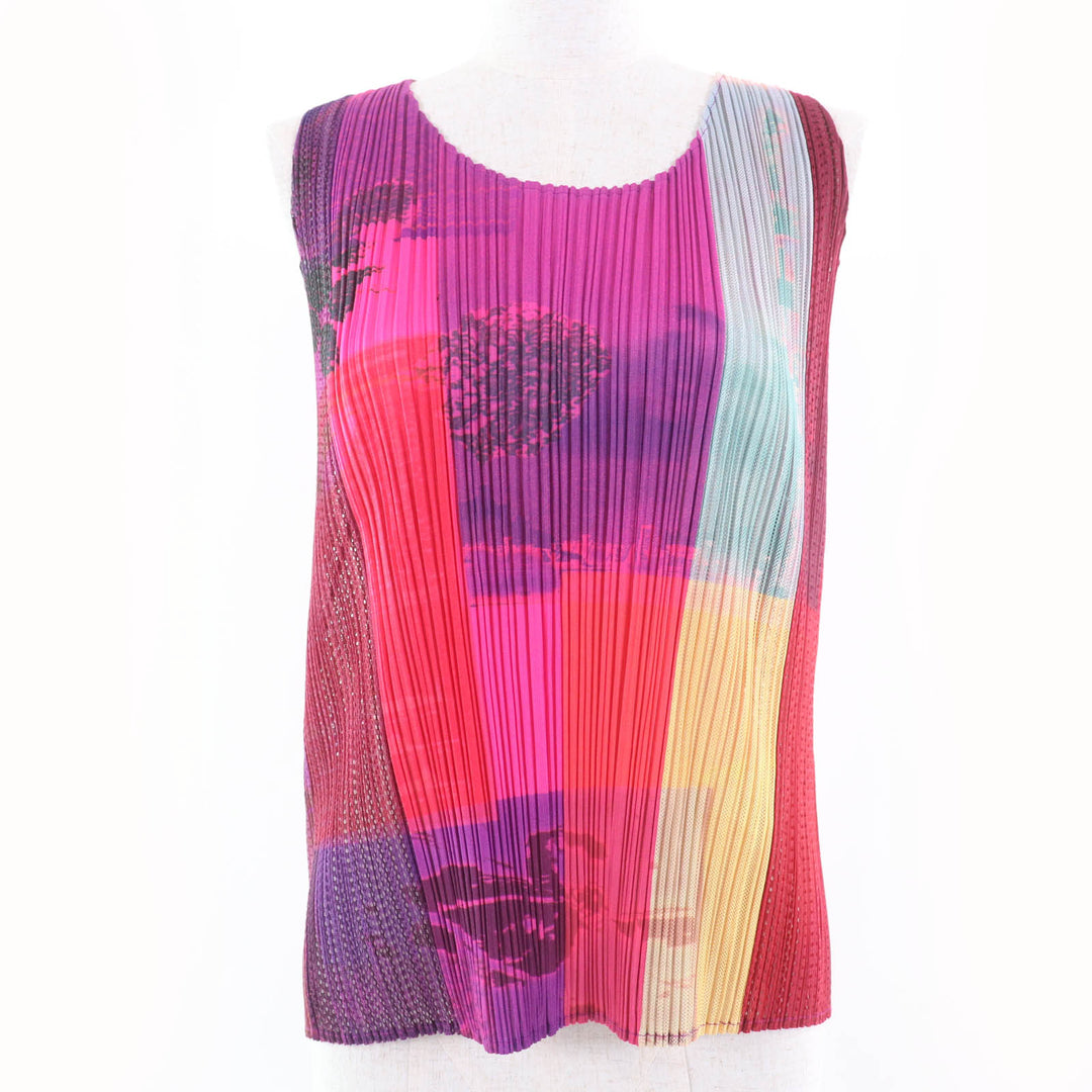 Excellent PLEATS PLEASE T-shirt No sleeve multicolor polyester Women4 PP12-JK611