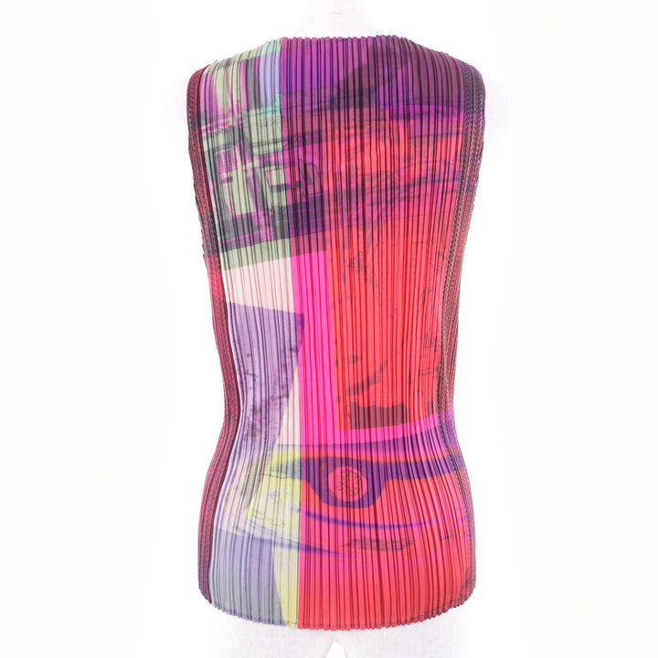 Excellent PLEATS PLEASE T-shirt No sleeve multicolor polyester Women4 PP12-JK611