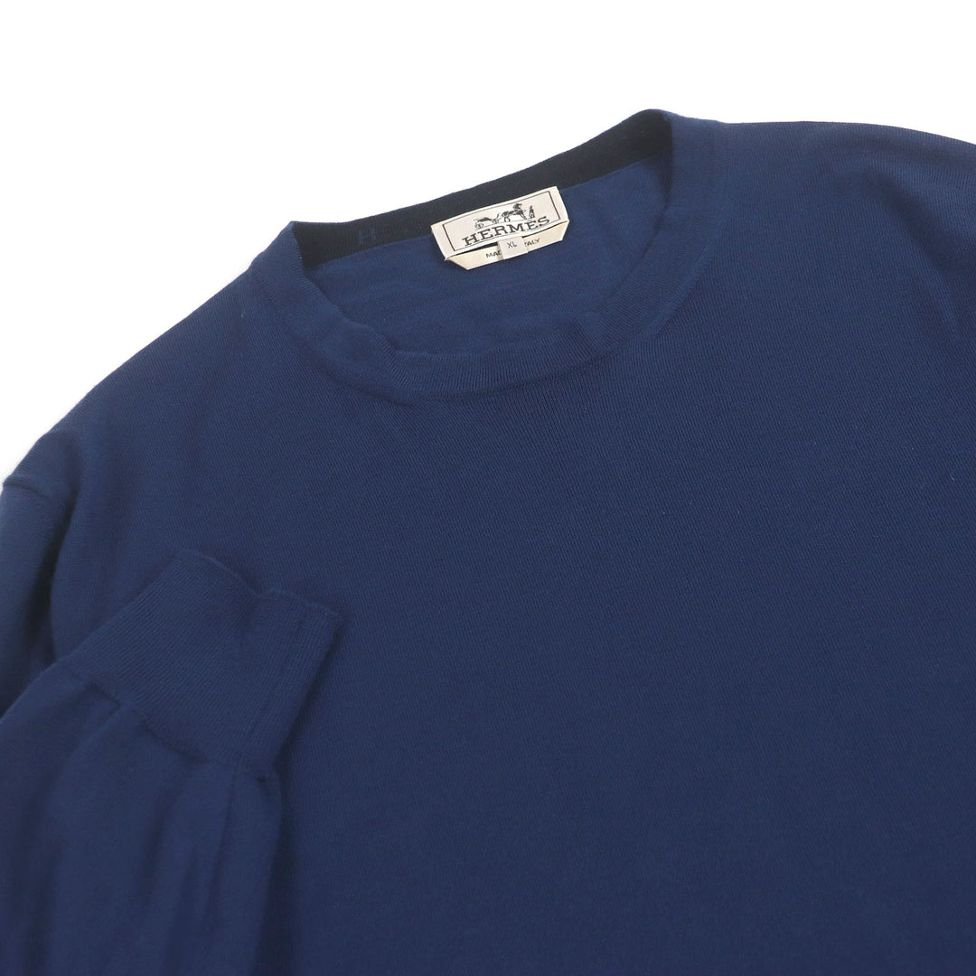 Very Good HERMES sweater Lightweight crew neck long sleeve knit Navy hair mens XL