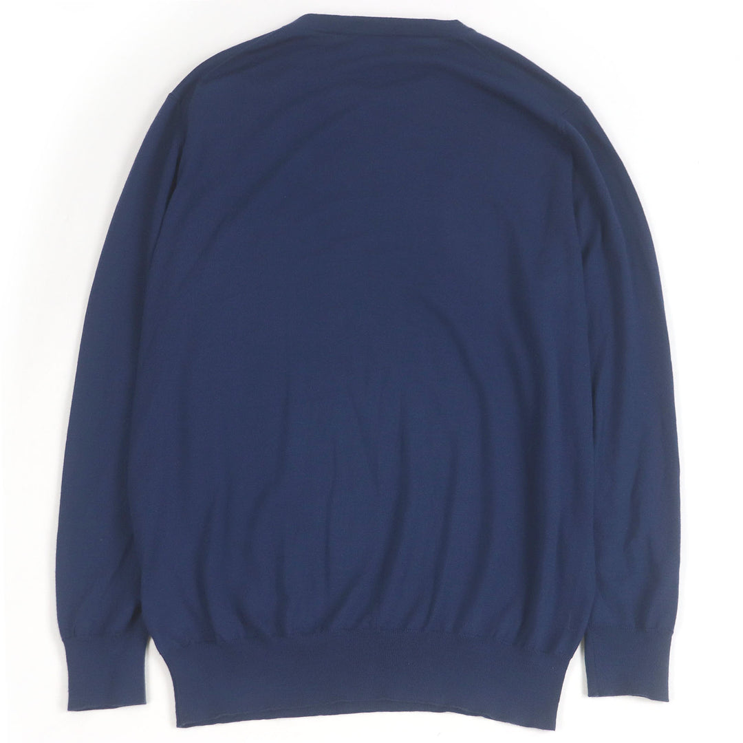 Very Good HERMES sweater Lightweight crew neck long sleeve knit Navy hair mens XL