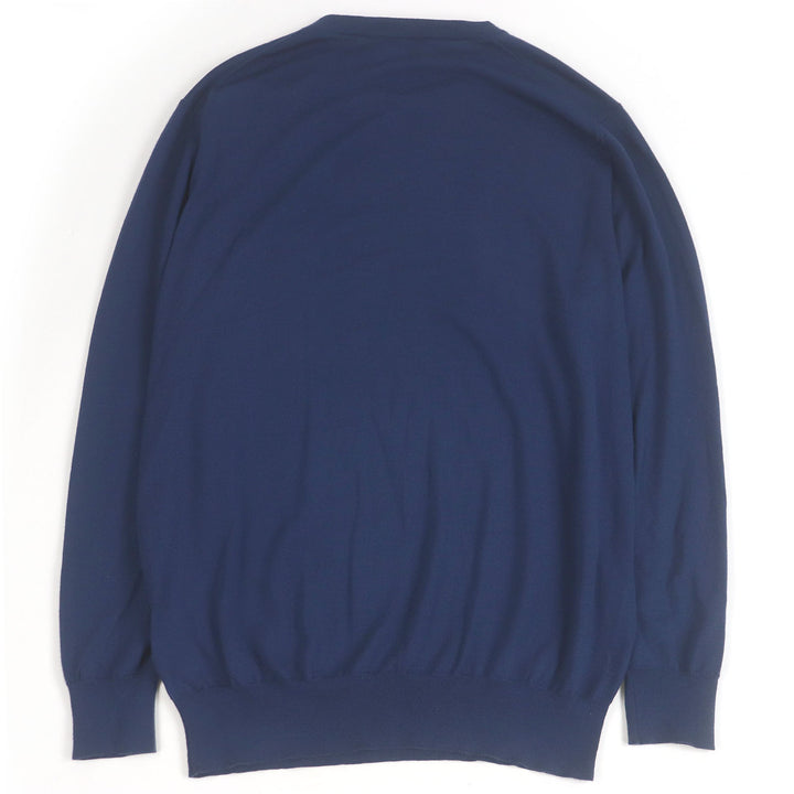Very Good HERMES sweater Lightweight crew neck long sleeve knit Navy hair mens XL