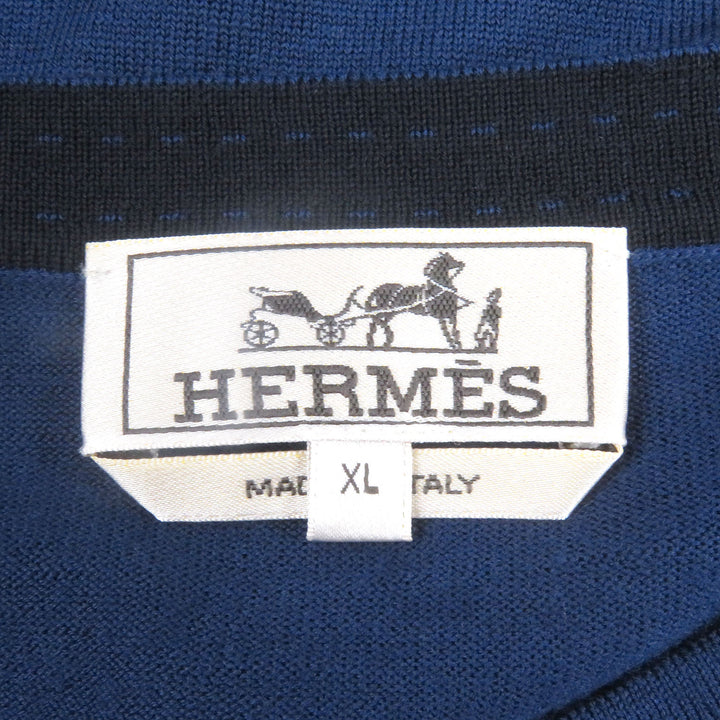 Very Good HERMES sweater Lightweight crew neck long sleeve knit Navy hair mens XL