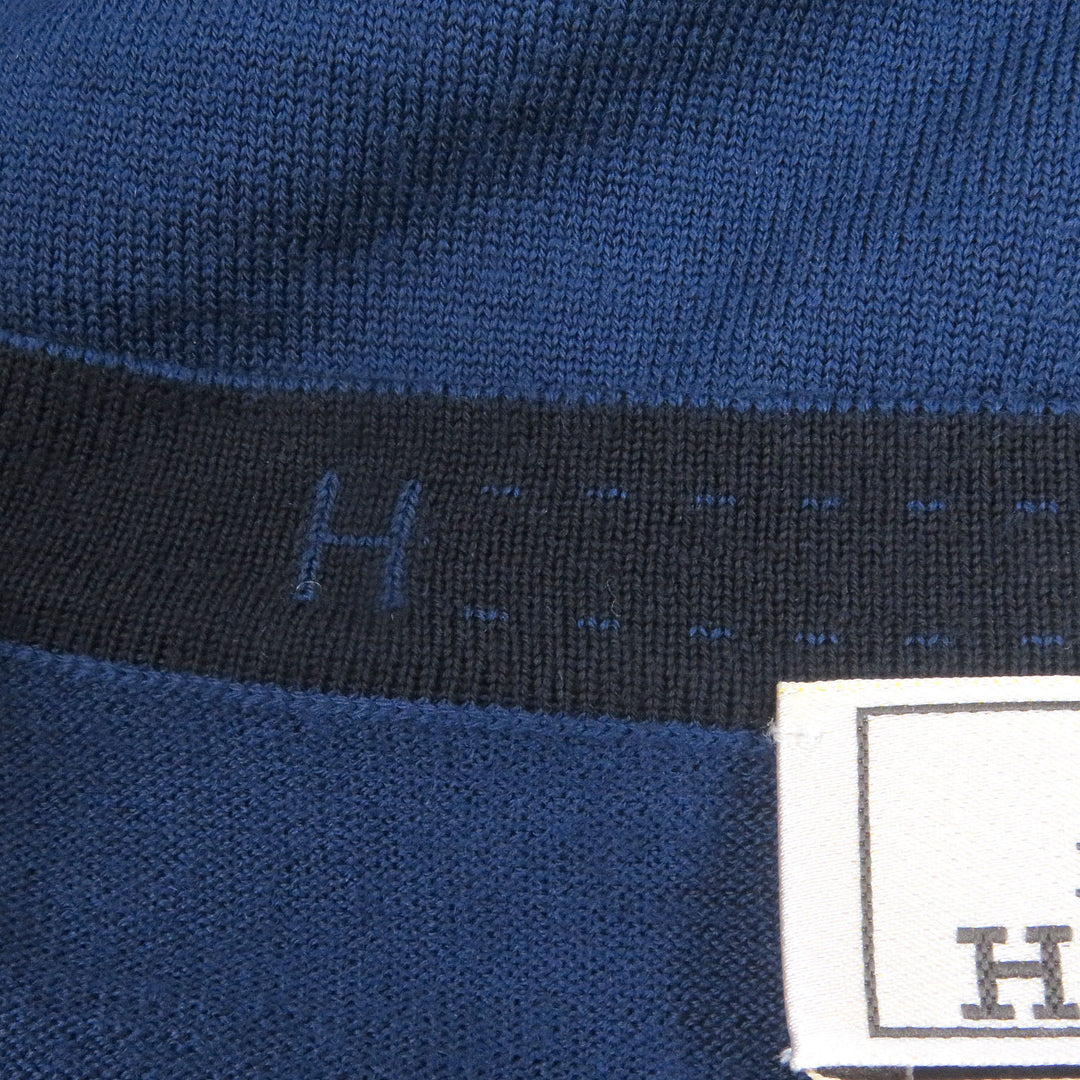 Very Good HERMES sweater Lightweight crew neck long sleeve knit Navy hair mens XL