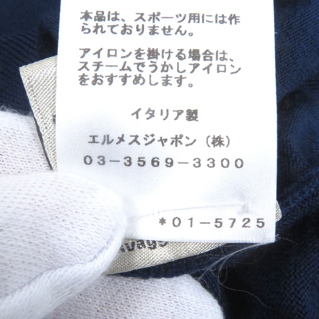 Very Good HERMES sweater Lightweight crew neck long sleeve knit Navy hair mens XL