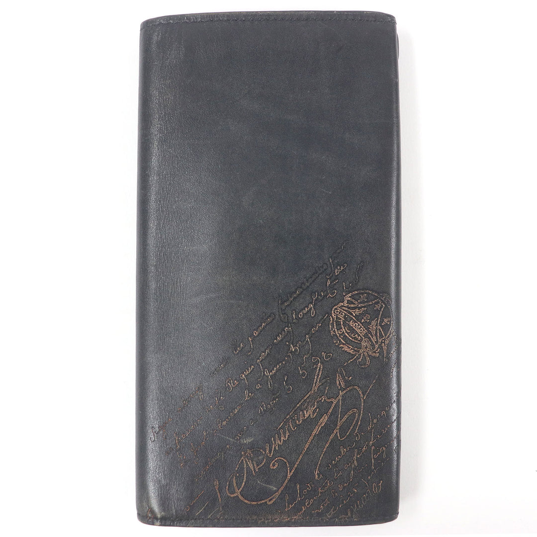 Very Good BERLUTI Purse Espace Calligraphy Scritto Long Wallet Billfold black leather mens