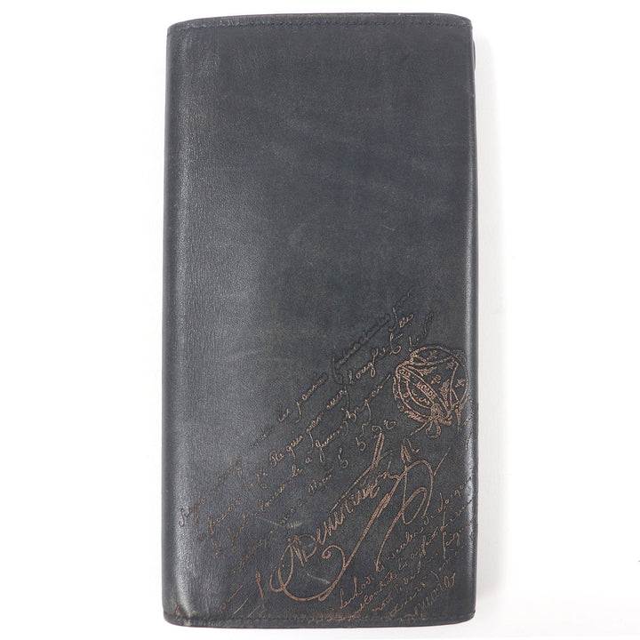 Very Good BERLUTI Purse Espace Calligraphy Scritto Long Wallet Billfold black leather mens