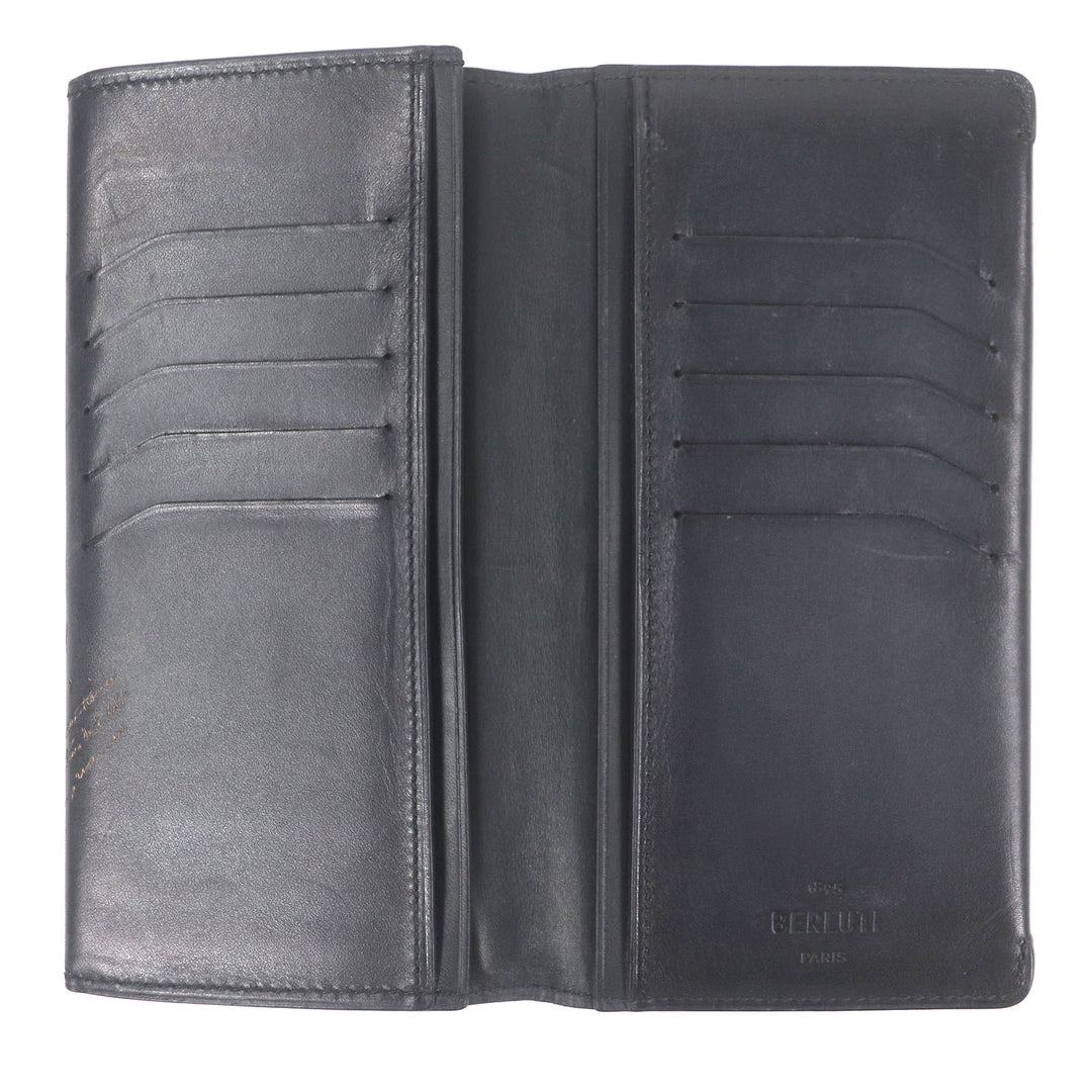 Very Good BERLUTI Purse Espace Calligraphy Scritto Long Wallet Billfold black leather mens
