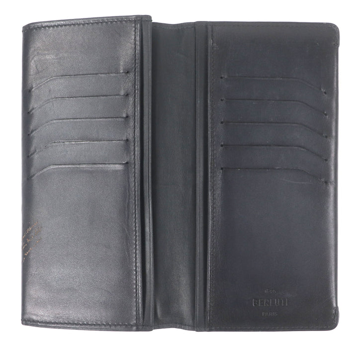 Very Good BERLUTI Purse Espace Calligraphy Scritto Long Wallet Billfold black leather mens