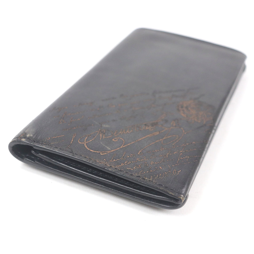 Very Good BERLUTI Purse Espace Calligraphy Scritto Long Wallet Billfold black leather mens