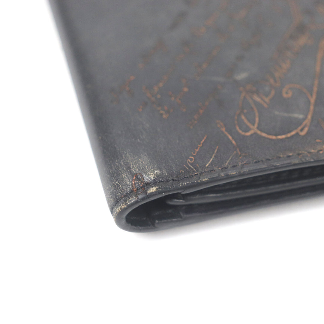 Very Good BERLUTI Purse Espace Calligraphy Scritto Long Wallet Billfold black leather mens