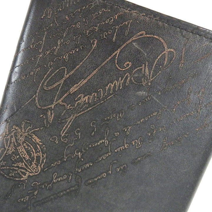 Very Good BERLUTI Purse Espace Calligraphy Scritto Long Wallet Billfold black leather mens