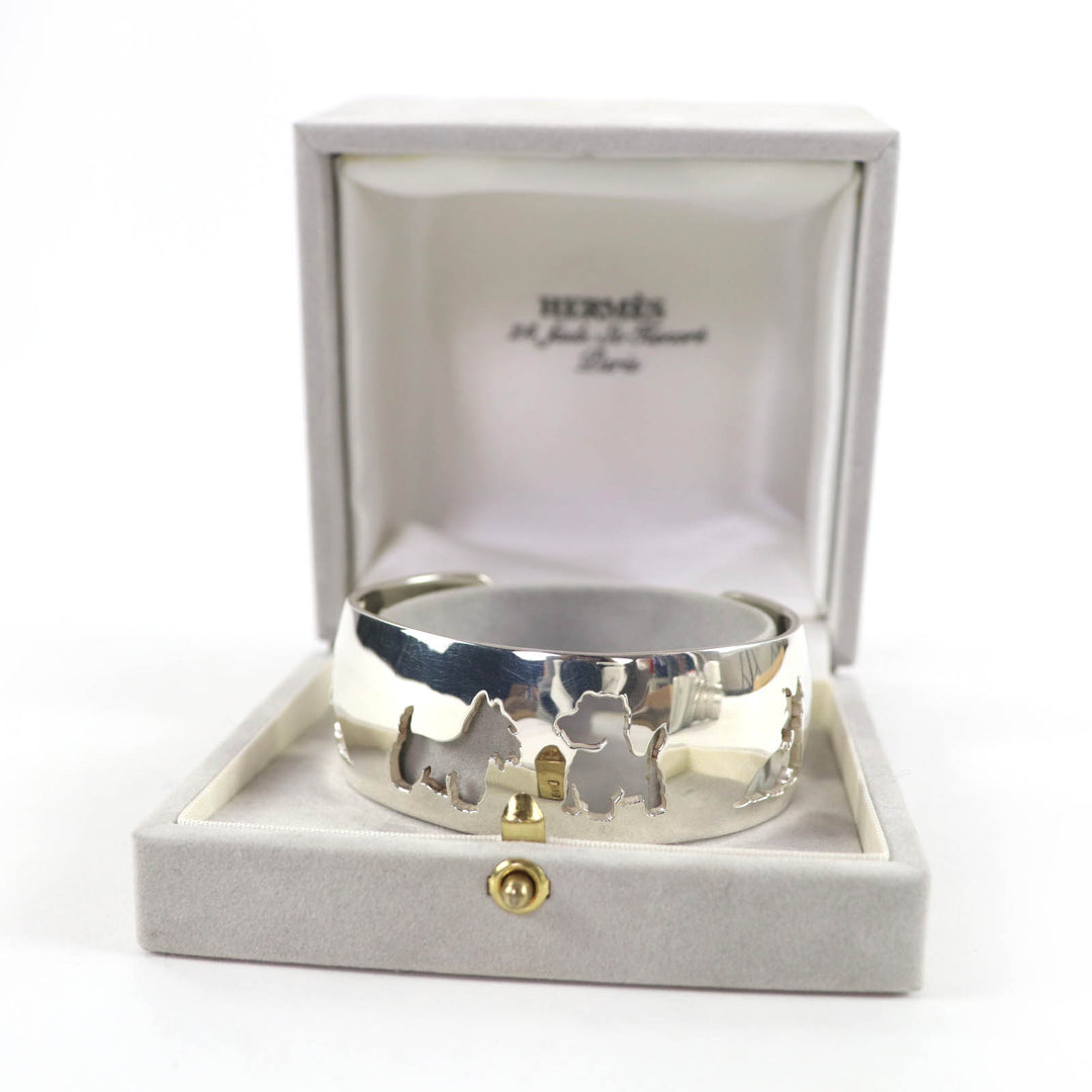 Great HERMES Bangle Dog design accessory bracelet Silver 925 Women