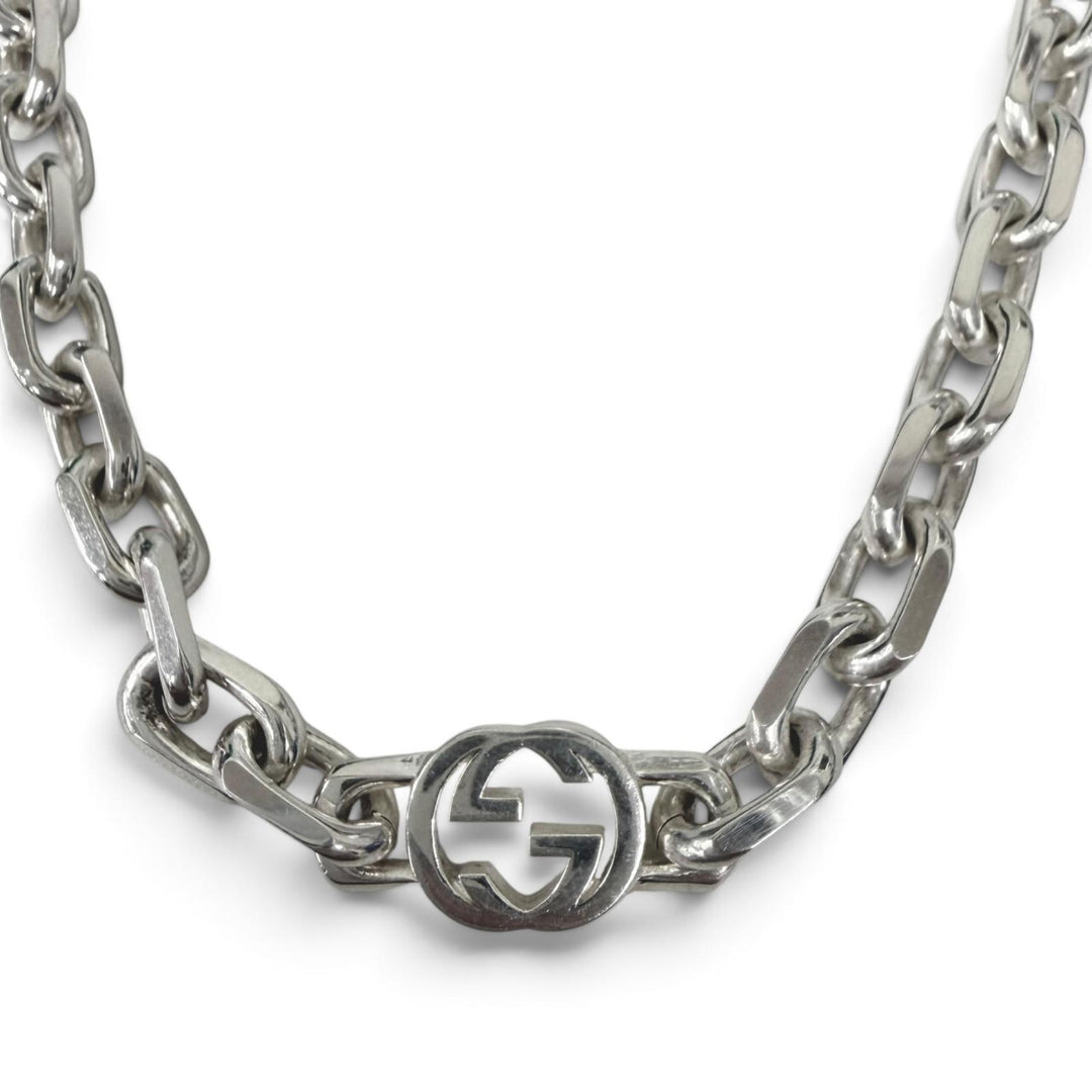 Great GUCCI Necklace Interlocking G Chain Silver AG925 mens 759703
