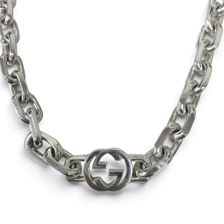 Great GUCCI Necklace Interlocking G Chain Silver AG925 mens 759703