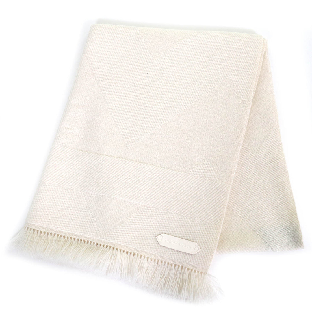 Excellent HERMES Stall Chevron Zoom Fringe shawl scarf with leather logo patch