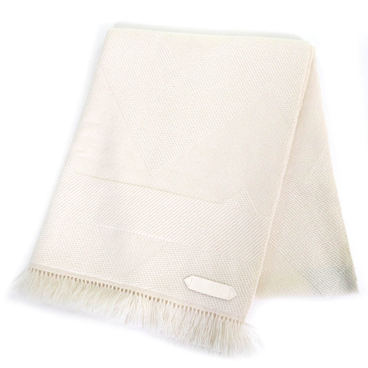 Excellent HERMES Stall Chevron Zoom Fringe shawl scarf with leather logo patch