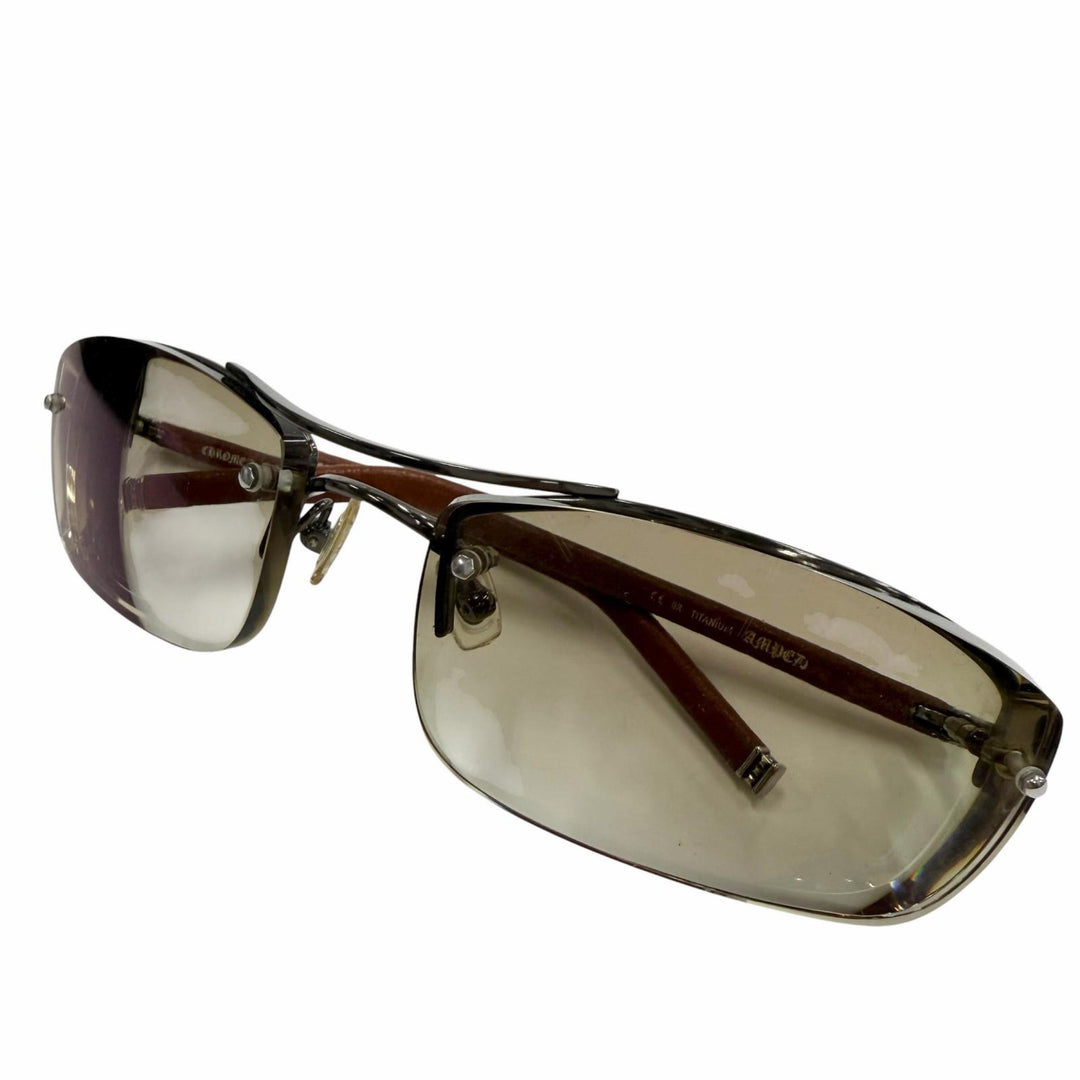 Very Good CHROME HEARTS sunglasses AMPED Cancer metallic leather mens