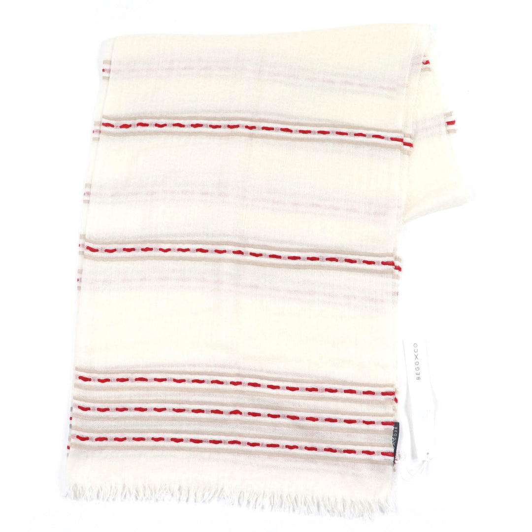 Pristine BEGG&CO shawl Large size with fringe Ivory cashmere Women