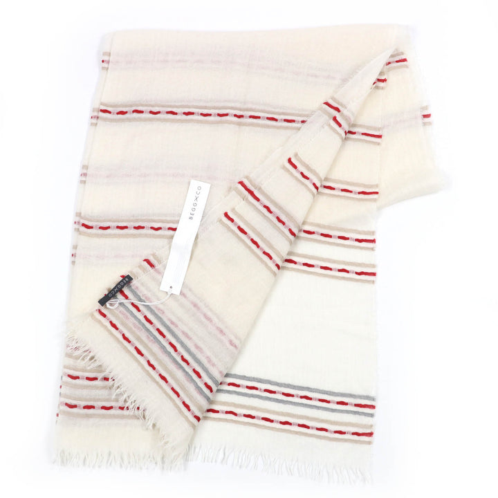 Pristine BEGG&CO shawl Large size with fringe Ivory cashmere Women