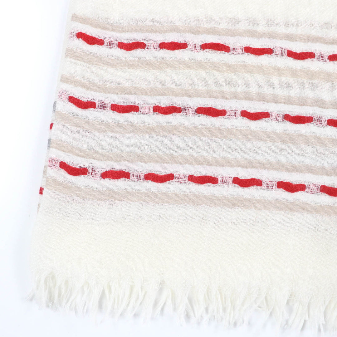 Pristine BEGG&CO shawl Large size with fringe Ivory cashmere Women