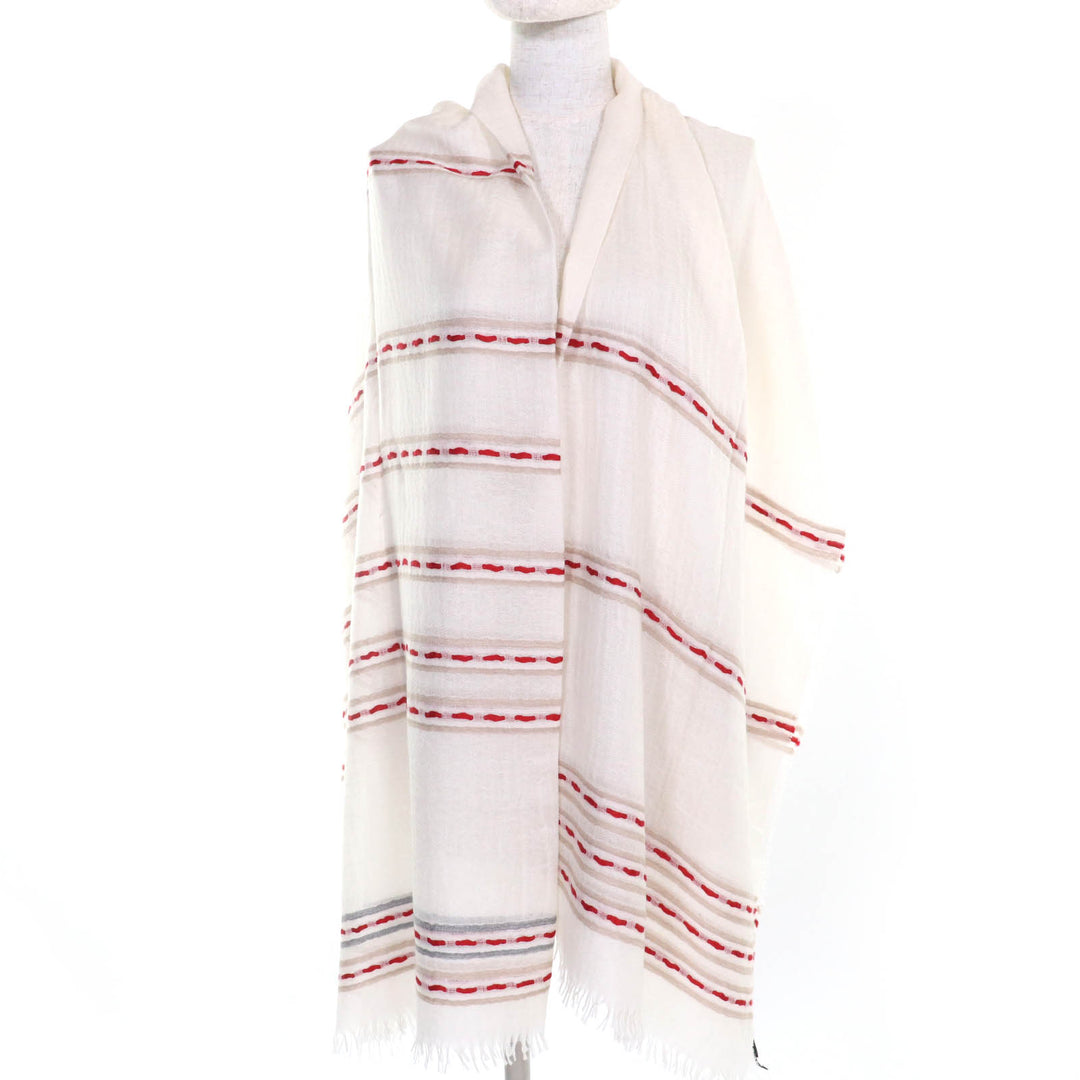 Pristine BEGG&CO shawl Large size with fringe Ivory cashmere Women