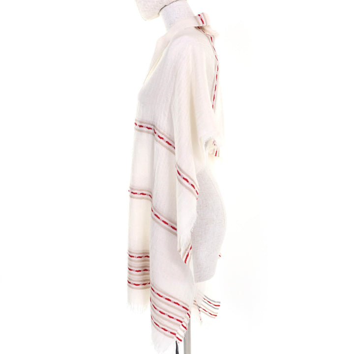 Pristine BEGG&CO shawl Large size with fringe Ivory cashmere Women