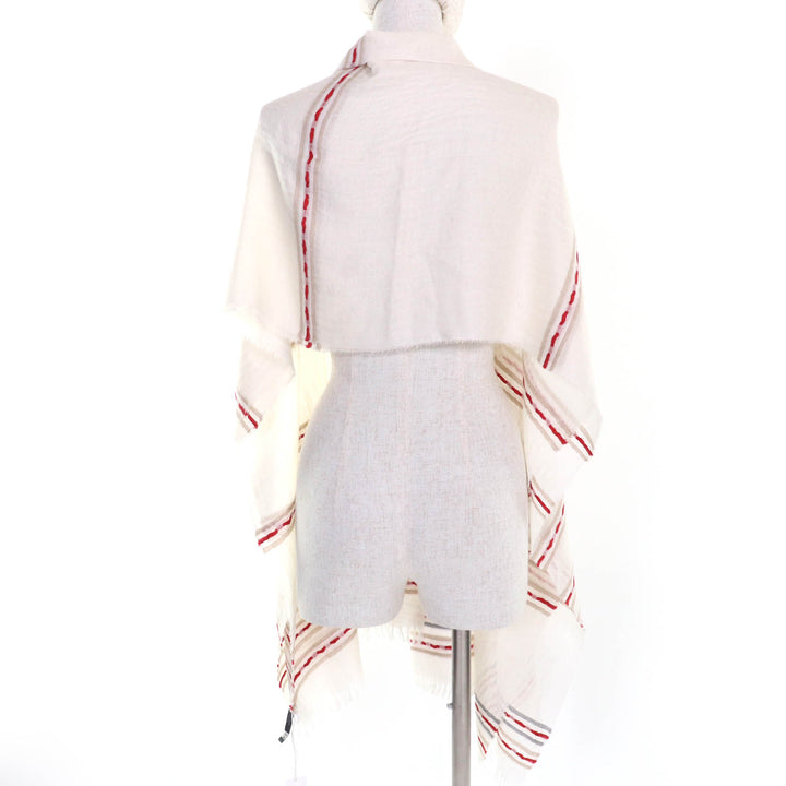 Pristine BEGG&CO shawl Large size with fringe Ivory cashmere Women