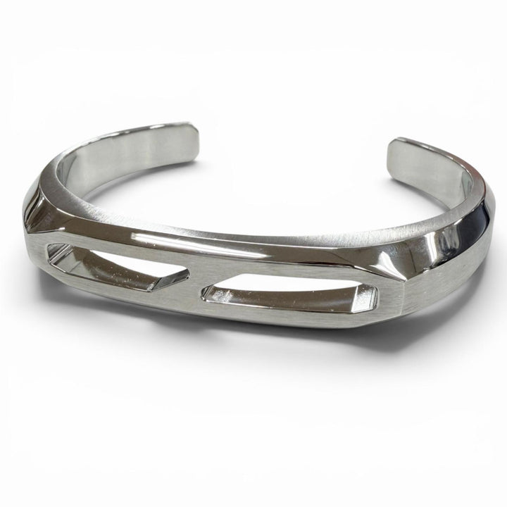 Excellent HERMES bracelet Delta cuff T5 Bangle Silver metal mens