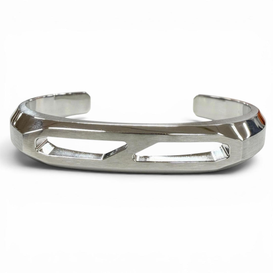 Excellent HERMES bracelet Delta cuff T5 Bangle Silver metal mens