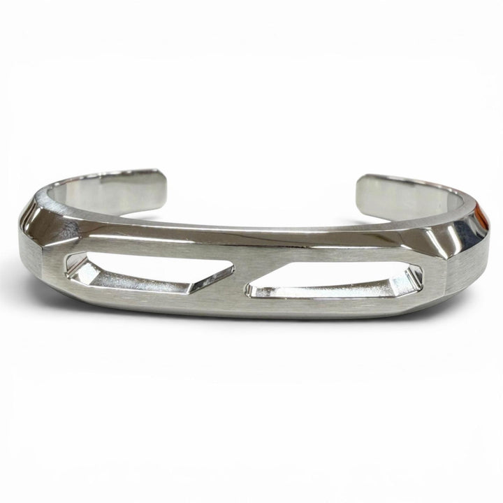 Excellent HERMES bracelet Delta cuff T5 Bangle Silver metal mens