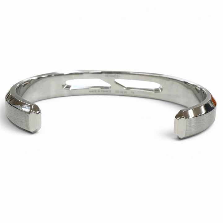 Excellent HERMES bracelet Delta cuff T5 Bangle Silver metal mens