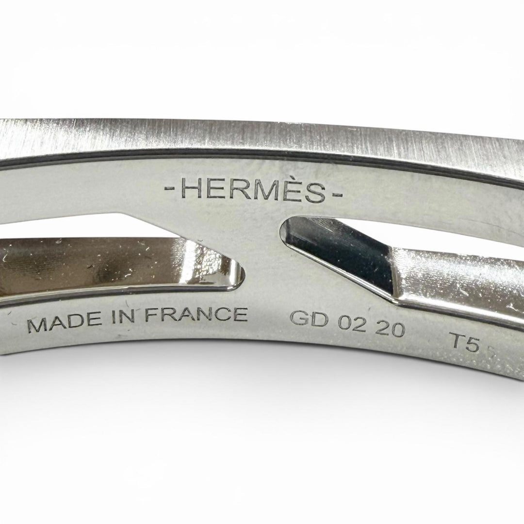 Excellent HERMES bracelet Delta cuff T5 Bangle Silver metal mens