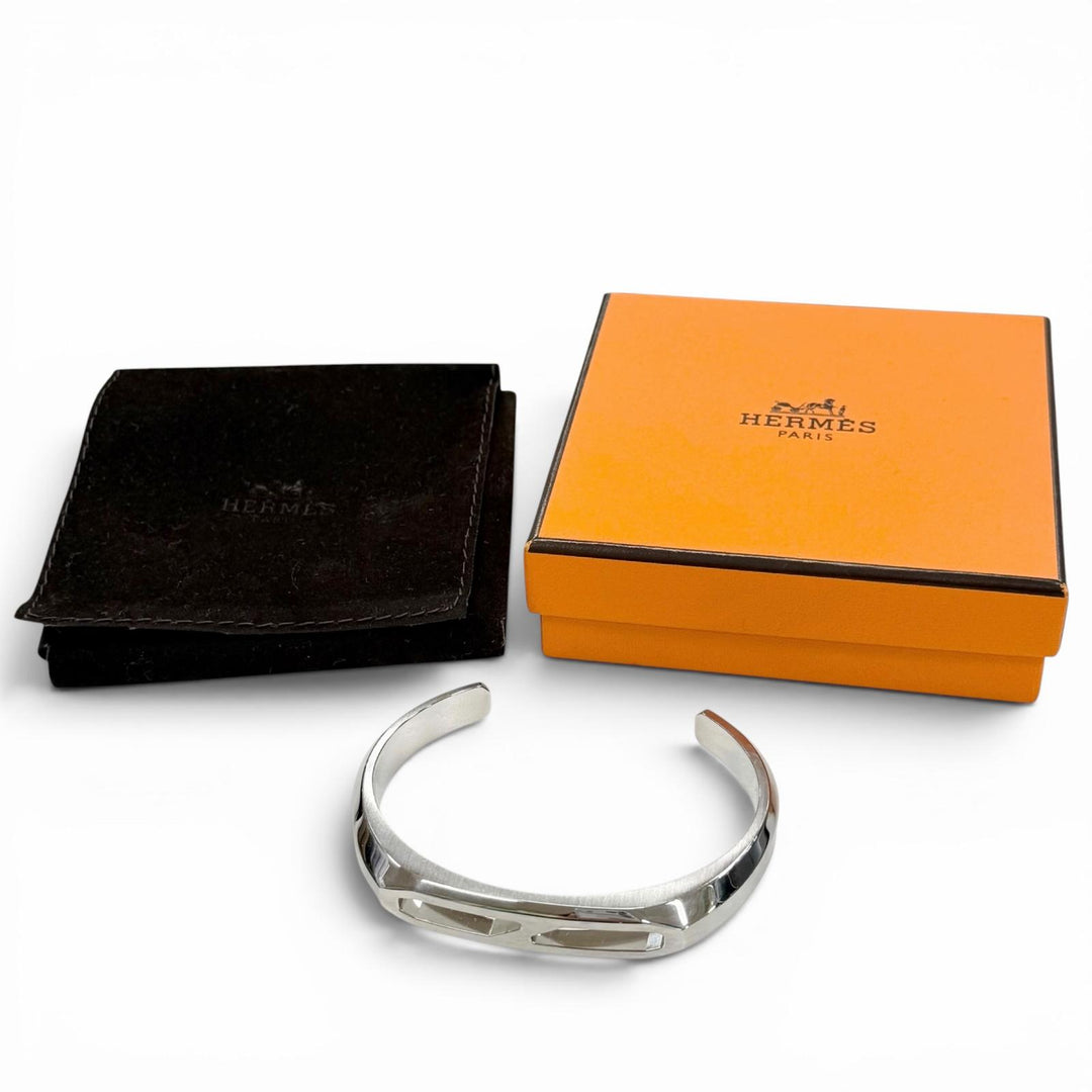 Excellent HERMES bracelet Delta cuff T5 Bangle Silver metal mens