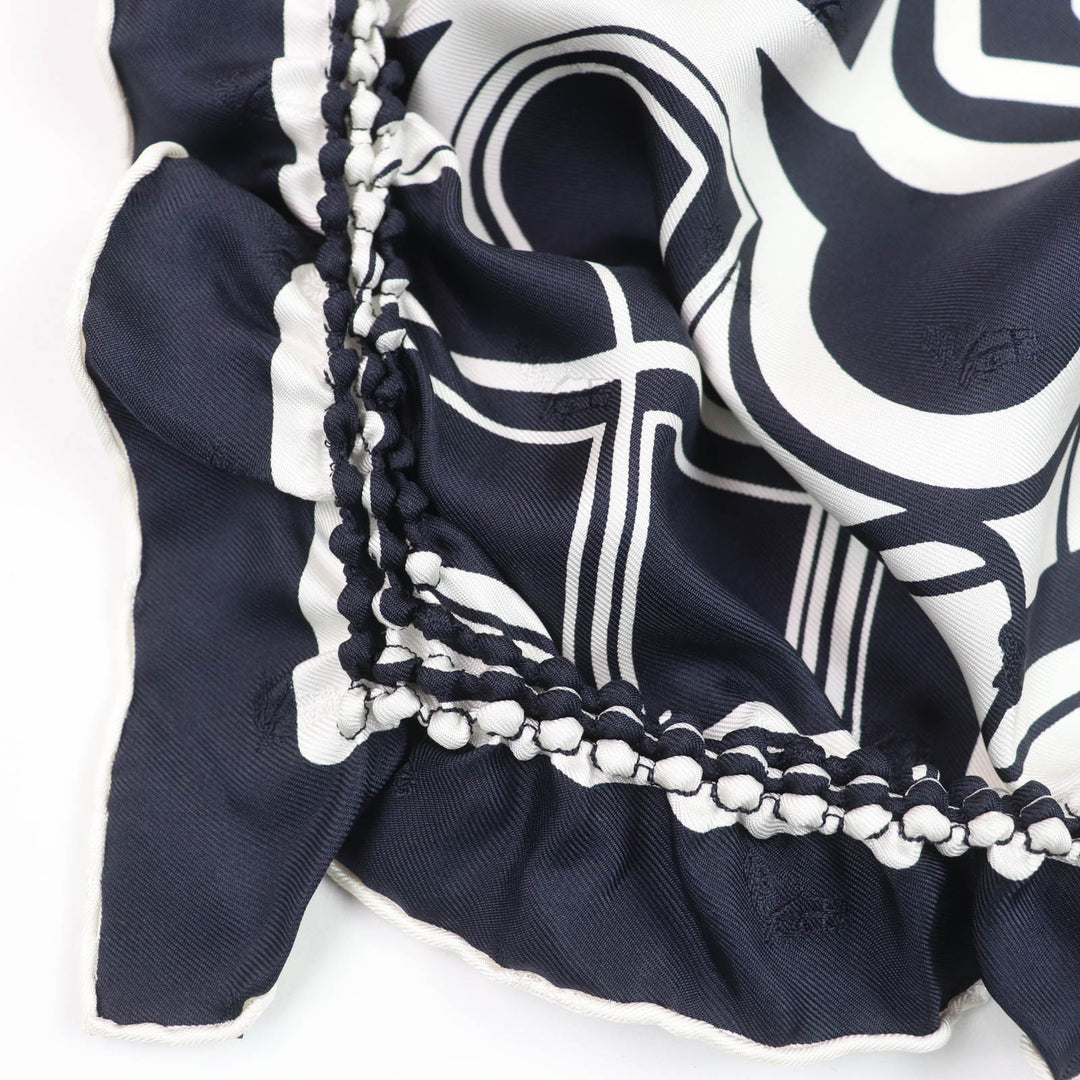 Excellent HERMES scarf COUPES TATTOO Coupe Tatouage Full Full Design Navy silk Women