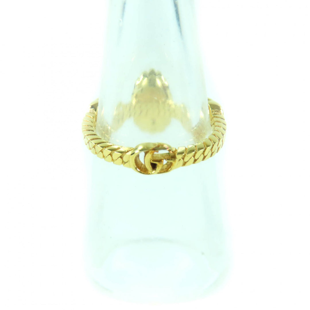 Excellent GUCCI Ring Double G Rhinestone F Pearl Flower gold Women XS 702585