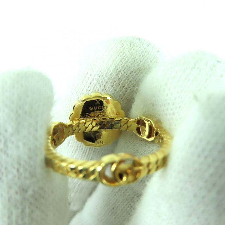Excellent GUCCI Ring Double G Rhinestone F Pearl Flower gold Women XS 702585
