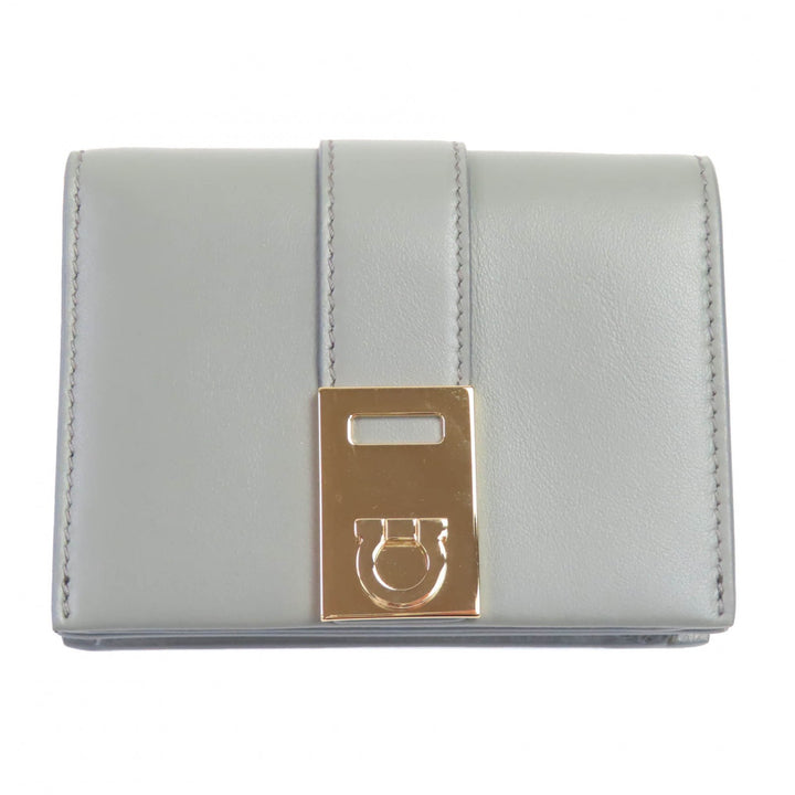 Excellent FERRAGAMO Bifold Wallet Ash gray leather Women 0775288