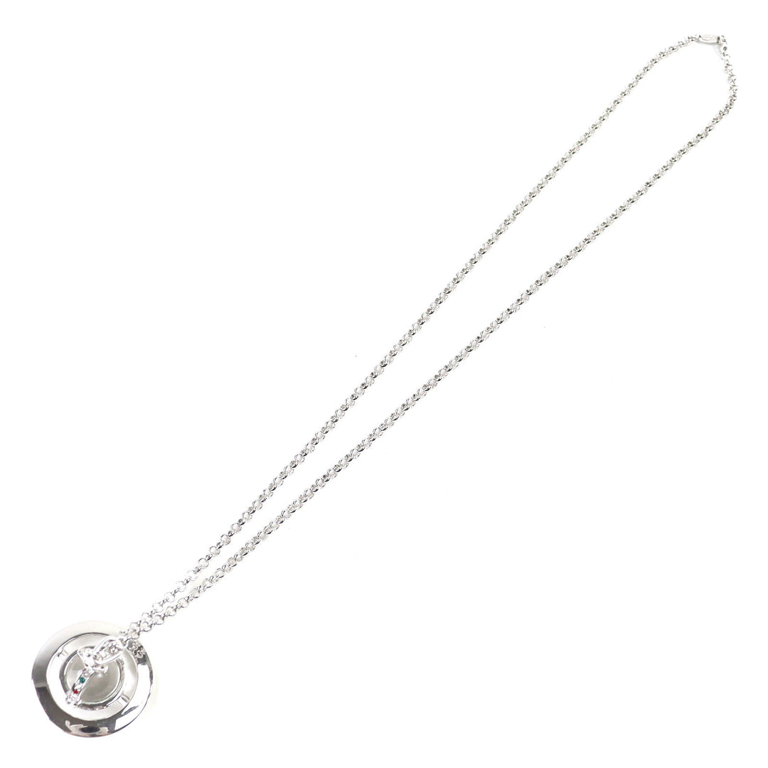Excellent Vivienne Westwood Necklace Small Orb Pendant Rhinestone Decoration Silver Women
