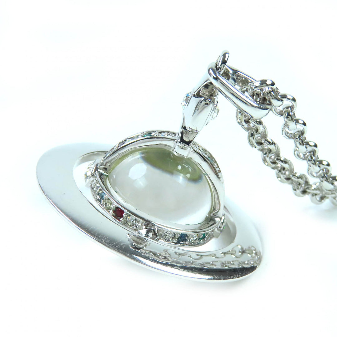 Excellent Vivienne Westwood Necklace Small Orb Pendant Rhinestone Decoration Silver Women