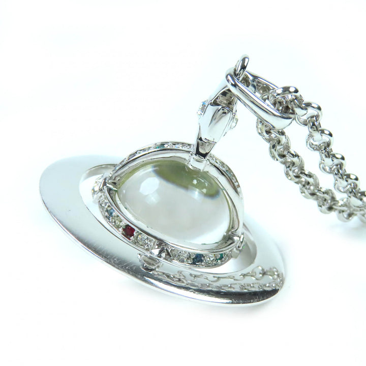 Excellent Vivienne Westwood Necklace Small Orb Pendant Rhinestone Decoration Silver Women