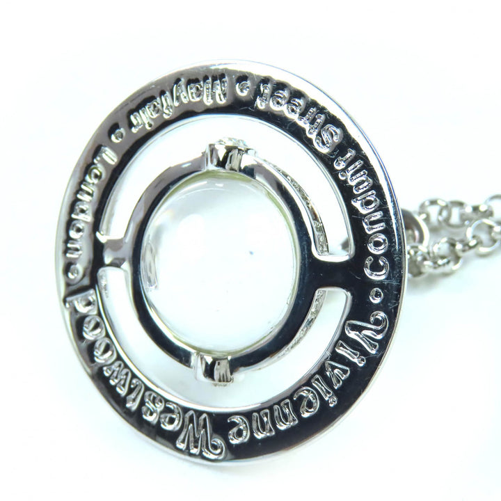 Excellent Vivienne Westwood Necklace Small Orb Pendant Rhinestone Decoration Silver Women