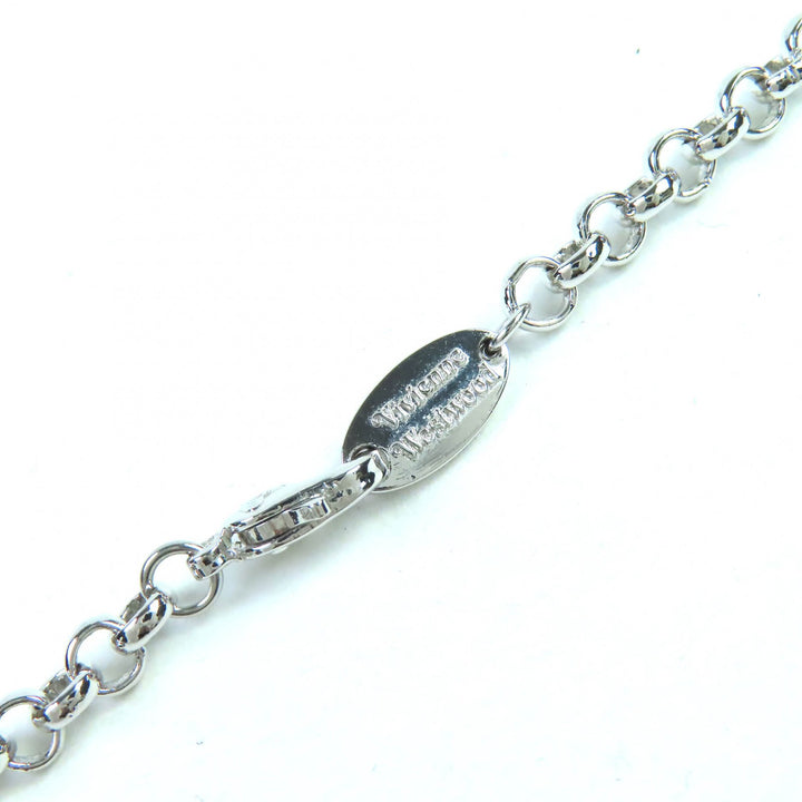 Excellent Vivienne Westwood Necklace Small Orb Pendant Rhinestone Decoration Silver Women