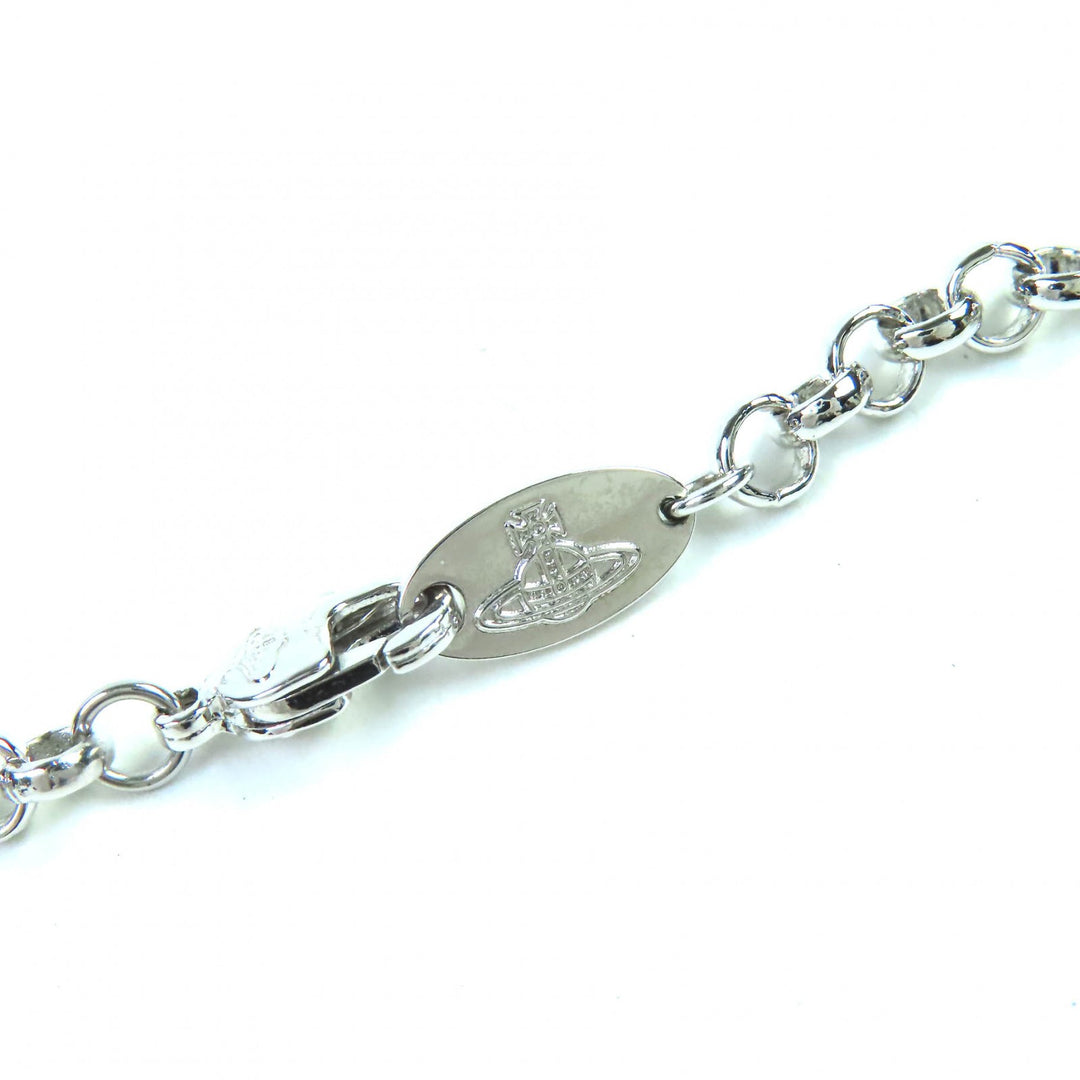 Excellent Vivienne Westwood Necklace Small Orb Pendant Rhinestone Decoration Silver Women