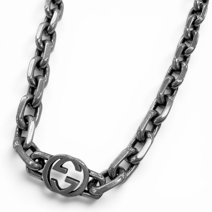 Great GUCCI Necklace Interlocking G Chain Silver AG925 mens 616941