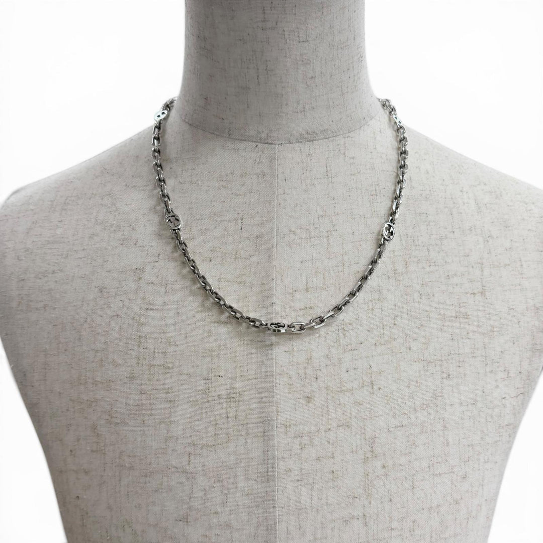 Great GUCCI Necklace Interlocking G Chain Silver AG925 mens 616941