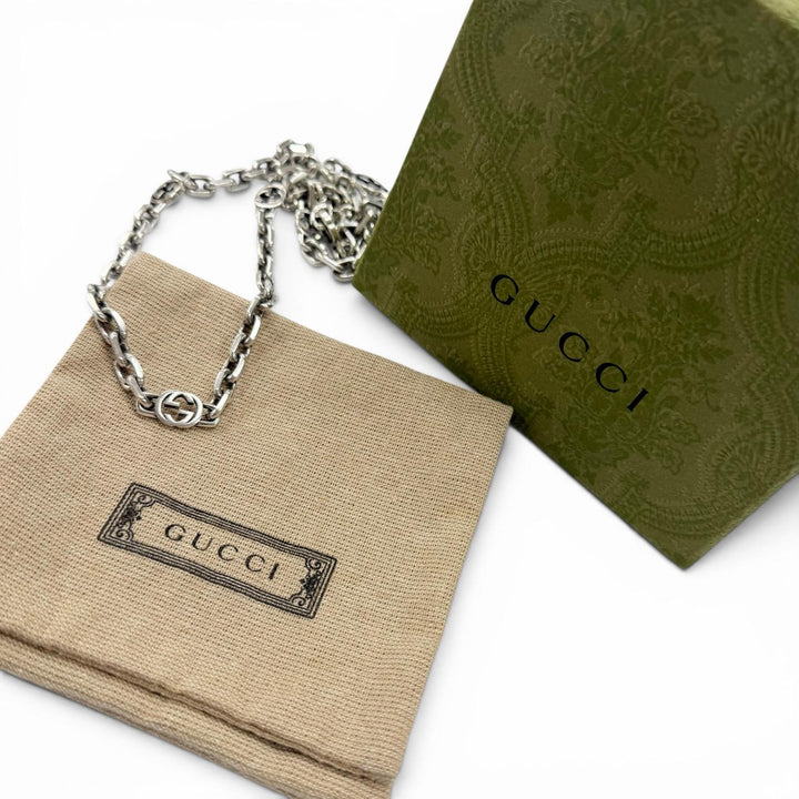 Great GUCCI Necklace Interlocking G Chain Silver AG925 mens 616941