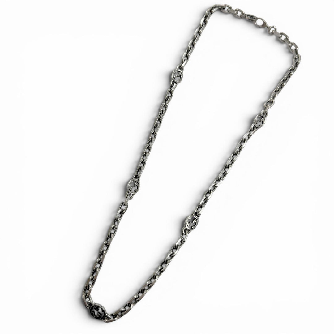 Great GUCCI Necklace Interlocking G Chain Silver AG925 mens 616941