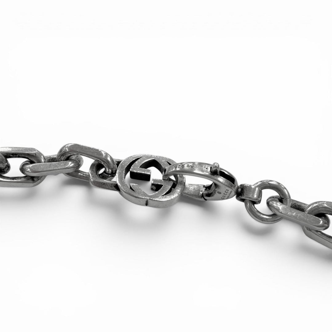 Great GUCCI Necklace Interlocking G Chain Silver AG925 mens 616941
