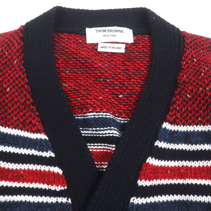 Great THOM BROWNE cardigan Fish print V-neck knit Multi cotton mens 1 MKC029