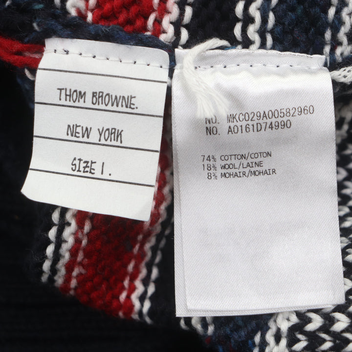 Great THOM BROWNE cardigan Fish print V-neck knit Multi cotton mens 1 MKC029